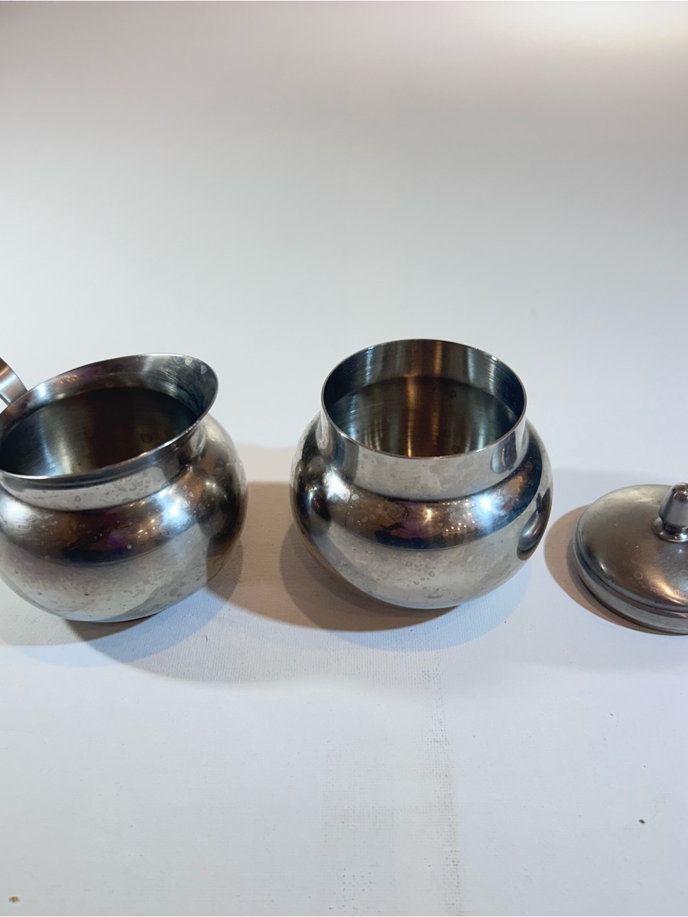 Oneida 18/8 Stainless Steel Creamer & Sugar Bowl Set w Lid Vintage Retro